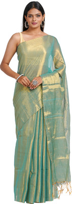 Teejh Solid/Plain Bollywood Tissue Saree(Green)