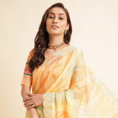 Divastri Dyed Bollywood Chiffon Saree(Yellow)