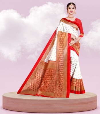 DAZLIO Woven Mysore Pure Silk Saree(White)