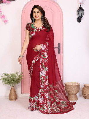 Moda Rapido Printed, Self Design, Graphic Print Daily Wear Georgette Saree(Maroon)