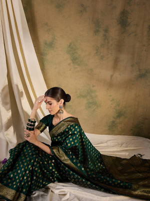 Sangria Woven Banarasi Silk Blend Saree(Green)