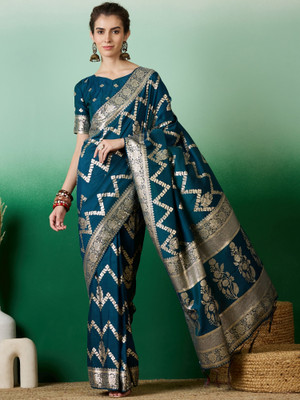 manvaa Embellished Bollywood Jacquard Saree(Light Blue)