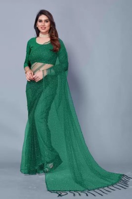 Saadhvi Embellished Bollywood Net Saree(Green)