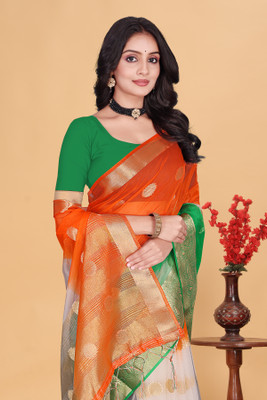 Aarunika MNT Solid/Plain Bandhani Organza Saree(Multicolor)