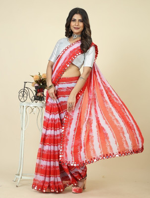 gurukrupa creation Digital Print Leheria Georgette Saree(Red)