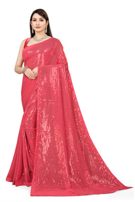 Clemira Embellished Bollywood Georgette Saree(Red)