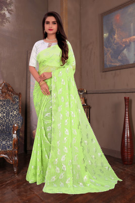Prutha Fashions Self Design Daily Wear Georgette, Chiffon Saree(Light Green)