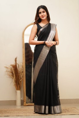 MORLY Woven Kanjivaram Pure Silk, Art Silk Saree(Black)