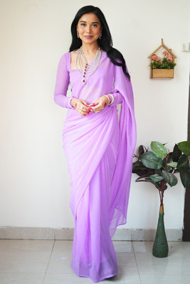 Moda Rapido Solid/Plain Bollywood Georgette Saree(Purple)