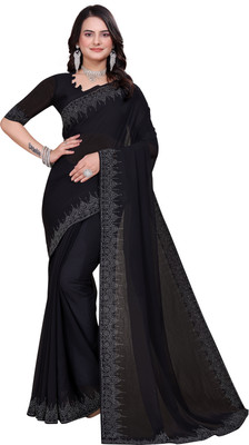 SARANGFEB Solid/Plain, Embellished Bollywood Georgette Saree(Black)