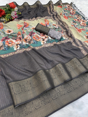 NESHVI ENTERPRISE Digital Print Banarasi Art Silk Saree(Grey)
