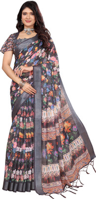 Priyashi Printed, Floral Print Mysore Cotton Silk Saree(Blue)