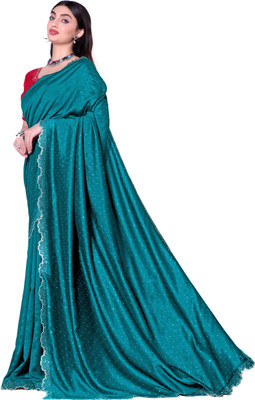 radhe creation Self Design Bollywood Silk Blend Saree(Green)
