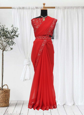 Kalavrit Creation Embroidered Bollywood Georgette Saree(Red)