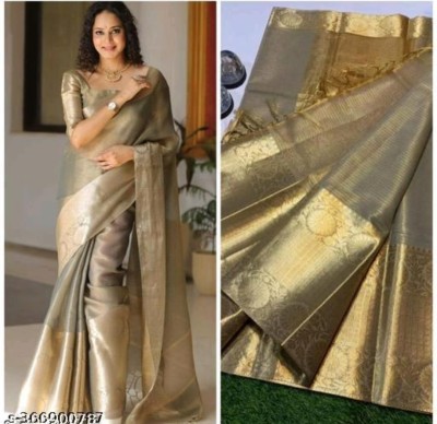 Nilofer Silk Sarees Woven, Solid/Plain Banarasi Tissue Saree(Grey)