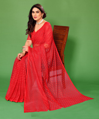 LOROFY Woven, Self Design Bollywood Net Saree(Red)