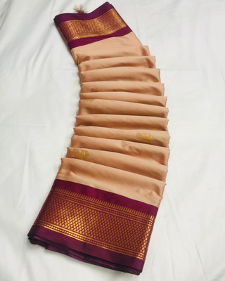 EBAAD TEXTILE Woven Paithani Cotton Silk Saree(Beige, Maroon)