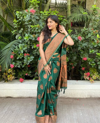 Shree Impex Woven Paithani Pure Silk Saree(Dark Green)