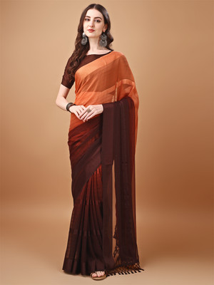 Granthva Fab Embellished, Self Design Bollywood Silk Blend Saree(Orange)