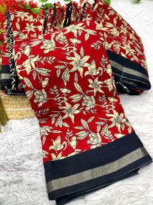 Vihan Fab Printed Kalamkari Mulmul Saree(Multicolor)