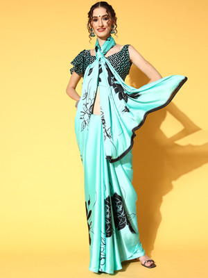 Divastri Floral Print Bollywood Crepe Saree(Light Green)