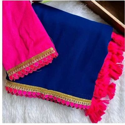 SARETRA MALL Solid/Plain Bollywood Georgette Saree(Blue)