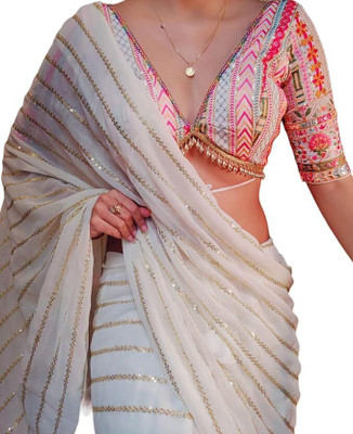 Avinashi Enterprise Embroidered Bollywood Georgette Saree(White)