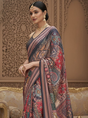 all about you Digital Print Pochampally Crepe Saree(Multicolor)