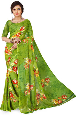 Dedkada Fab Floral Print Bollywood Georgette Saree(Green)