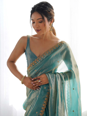 Sareemall Embellished Bollywood Organza Saree(Light Blue)