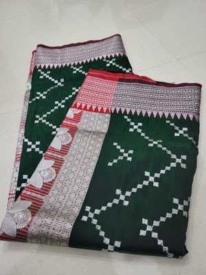 HouseOfCommon Temple Border Kanjivaram Handloom Satin Saree(Dark Green)