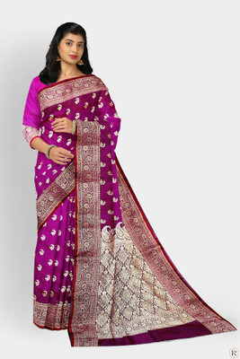 HouseOfCommon Woven Banarasi Satin Saree(Magenta)