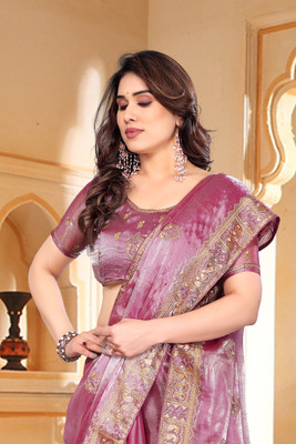 KHRITI FAB Woven Bollywood Jimmy choo Saree(Pack of 2, Purple)