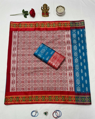 Arzoo kala tex Woven Sambalpuri Chanderi Saree(Red, Blue)