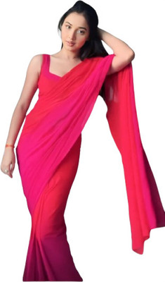 JATADHAR FAB Solid/Plain Ready to Wear Georgette Saree(Red)