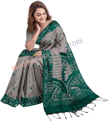 Bhadra Printed Sambalpuri Handloom Pure Cotton Saree(Green)