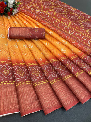 PARI DESIGNER Printed Banarasi Silk Blend Saree(Yellow)
