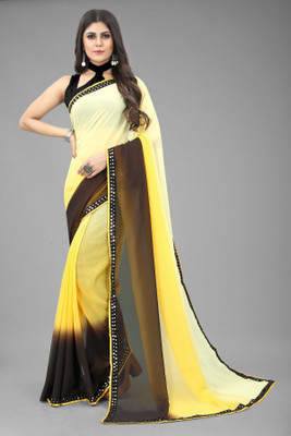 Fancy Fab Self Design Bollywood Cotton Silk Saree(Brown, Yellow)