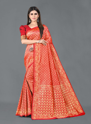 DHRUTI TEXTILES Self Design Banarasi Cotton Silk Saree(Multicolor)