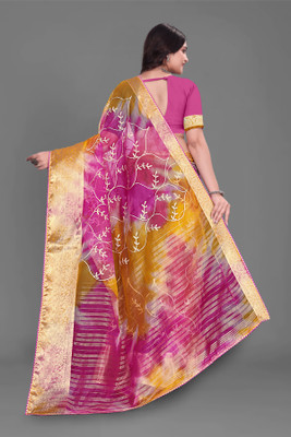 Aarunika MNT Solid/Plain Bollywood Organza Saree(Yellow)