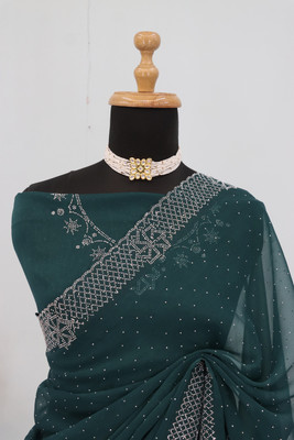 VarniRaaj Fashion Embellished, Floral Print, Geometric Print Bollywood Organza Saree(Light Blue)
