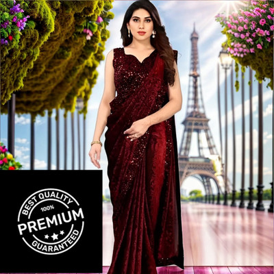 Online Bazaaar Solid/Plain Bollywood Lycra Blend Saree(Maroon)