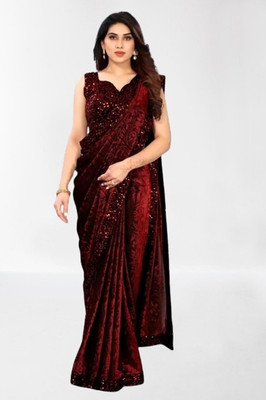 Vragi Embellished Bollywood Lycra Blend Saree(Maroon)