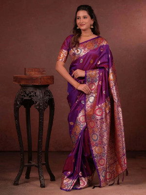 SEMORE Printed Banarasi Art Silk, Jacquard Saree(Magenta)