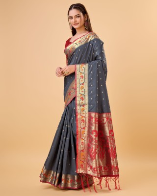 KRIYANSH Printed Banarasi Art Silk, Cotton Blend Saree(Grey)