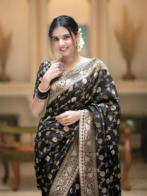 K SALIYA Woven Banarasi Silk Blend Saree(Black)