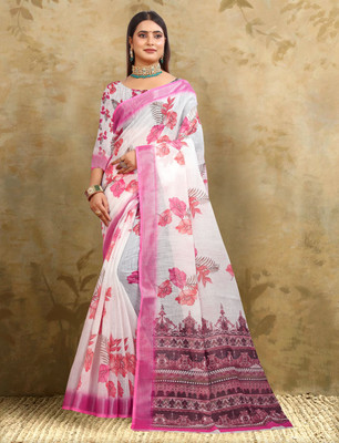 Mervadiya Printed Kanjivaram Pure Cotton, Cotton Linen Saree(Pink)