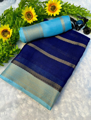 NavinyaVastra Printed Banarasi Jacquard Saree(Blue)