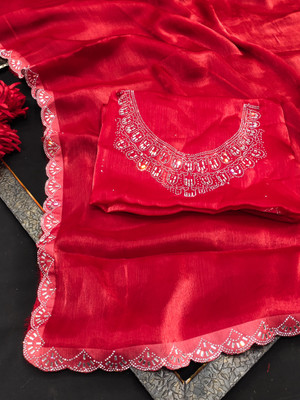 ZOYAL ENTERPRISE Embellished Bollywood Jimmy choo Saree(Red)