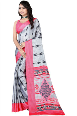 Leelavati Printed Daily Wear Crepe Saree(Grey, Pink)